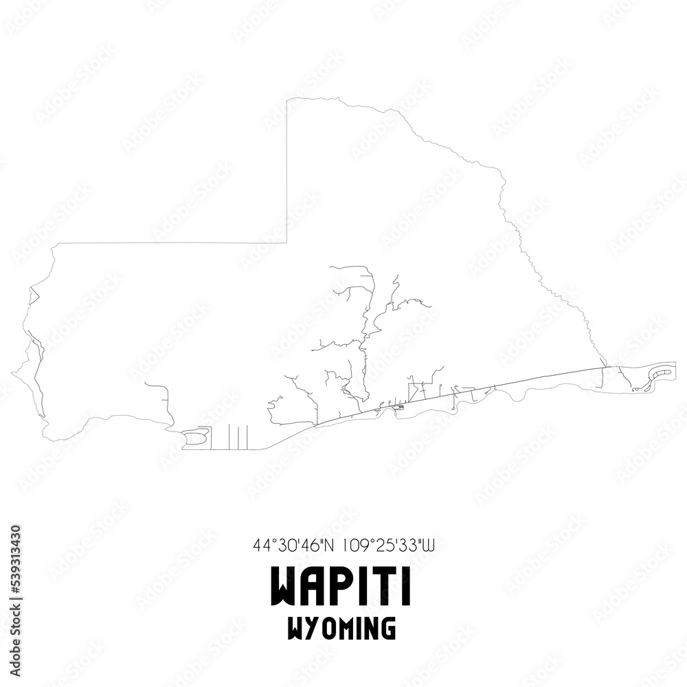 Obraz premium Wapiti Wyoming. US street map with black and white lines.