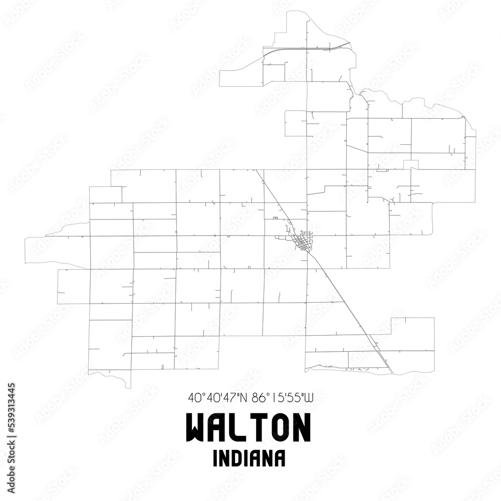 Walton Indiana. US street map with black and white lines. Walton Indiana. US street map with black and white lines.