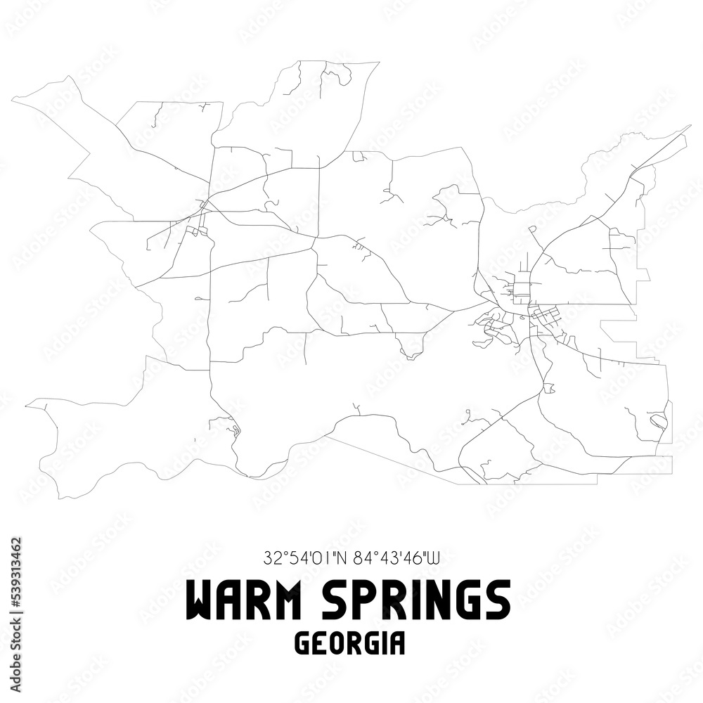 Obraz premium Warm Springs Georgia. US street map with black and white lines.