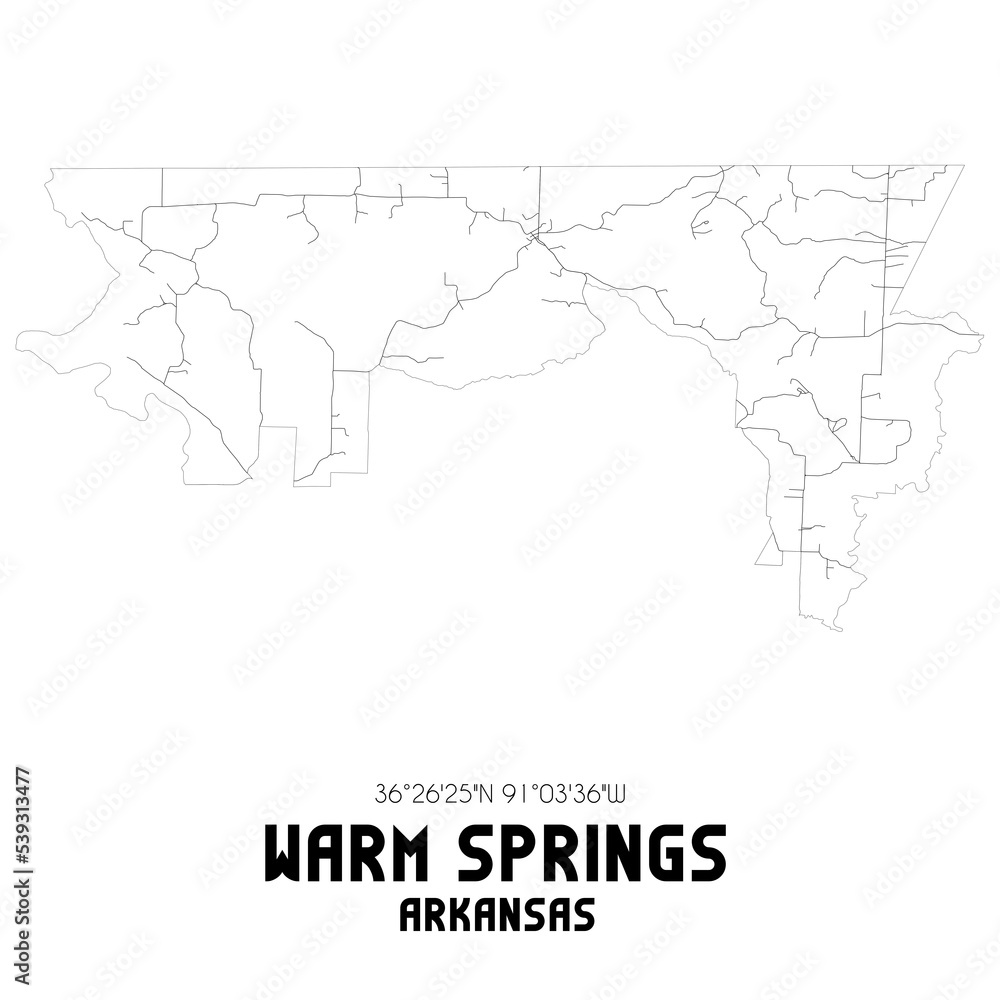 Warm Springs Arkansas. US street map with black and white lines.