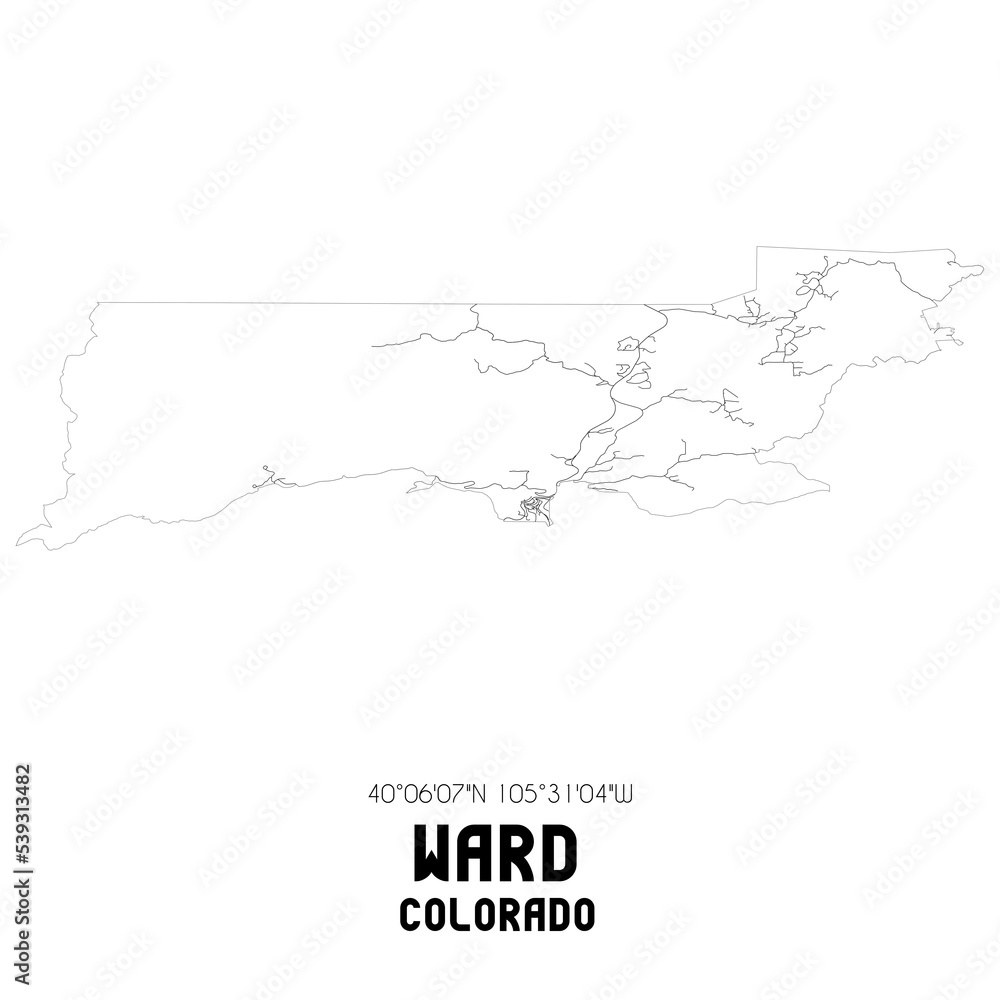Ward Colorado. US street map with black and white lines.