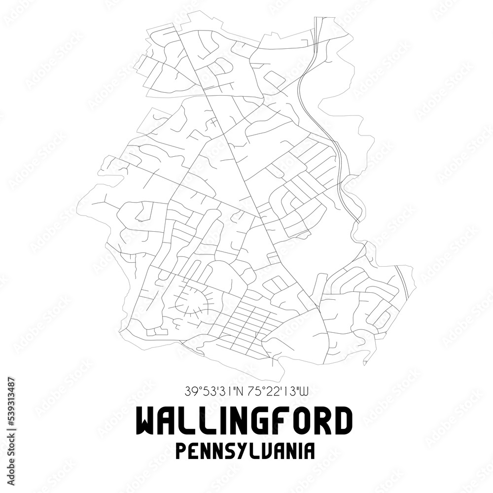 Obraz premium Wallingford Pennsylvania. US street map with black and white lines.