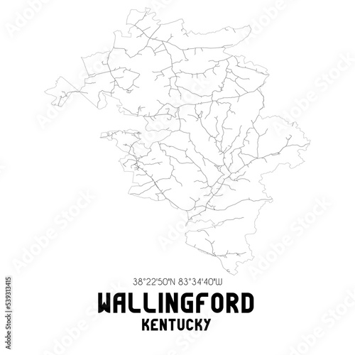 Wallingford Kentucky. US street map with black and white lines.