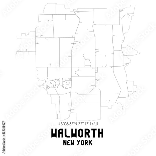 Walworth New York. US street map with black and white lines.