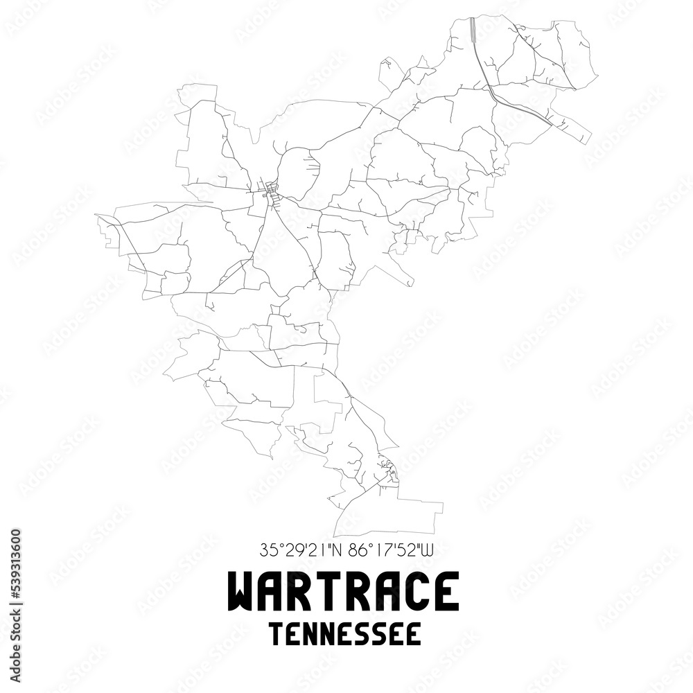 Wartrace Tennessee. US street map with black and white lines.