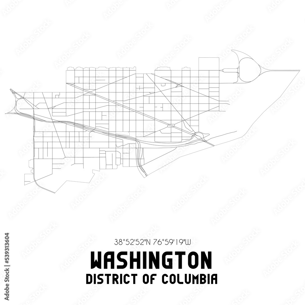 Washington District of Columbia. US street map with black and white lines.
