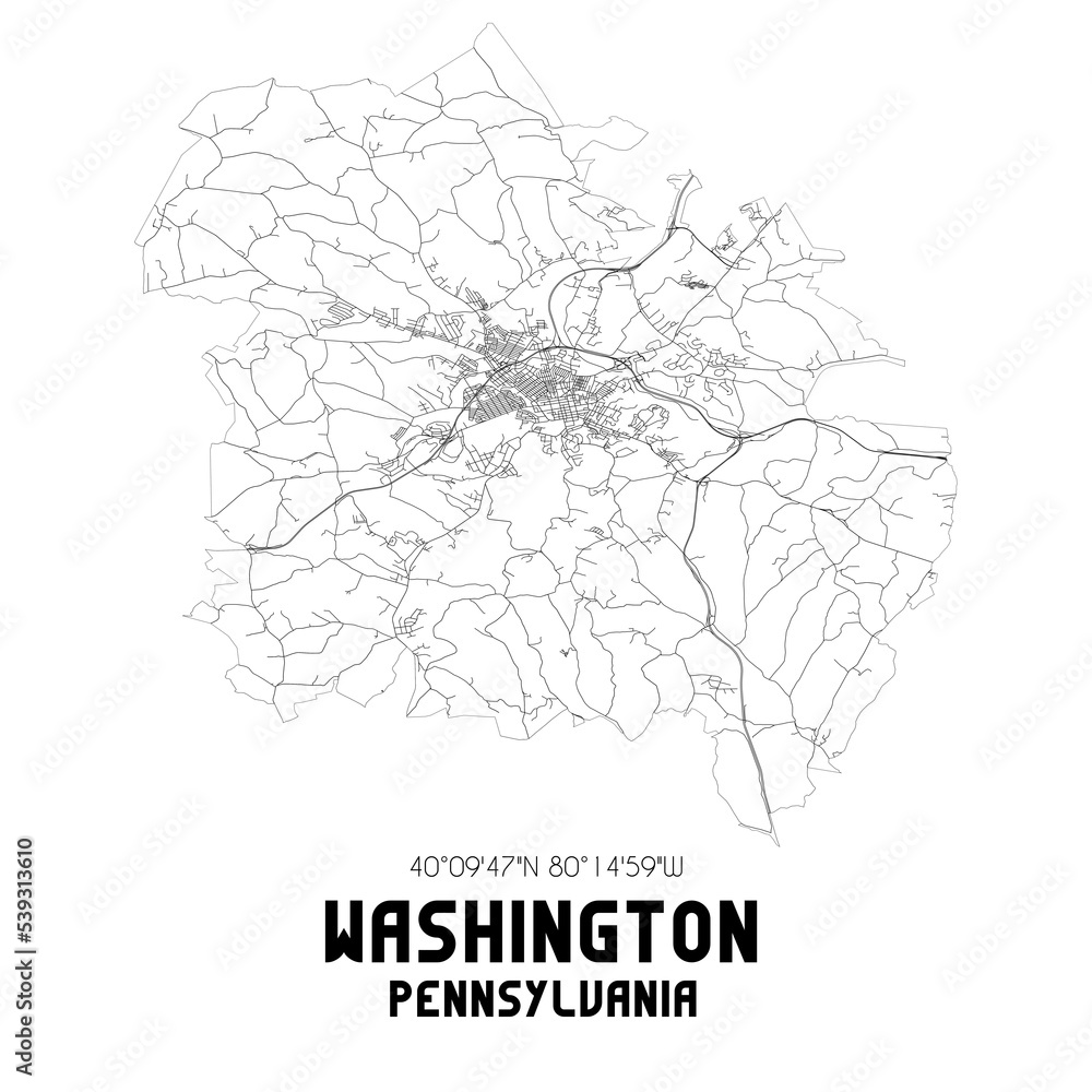 Washington Pennsylvania. US street map with black and white lines. Washington Pennsylvania. US street map with black and white lines.