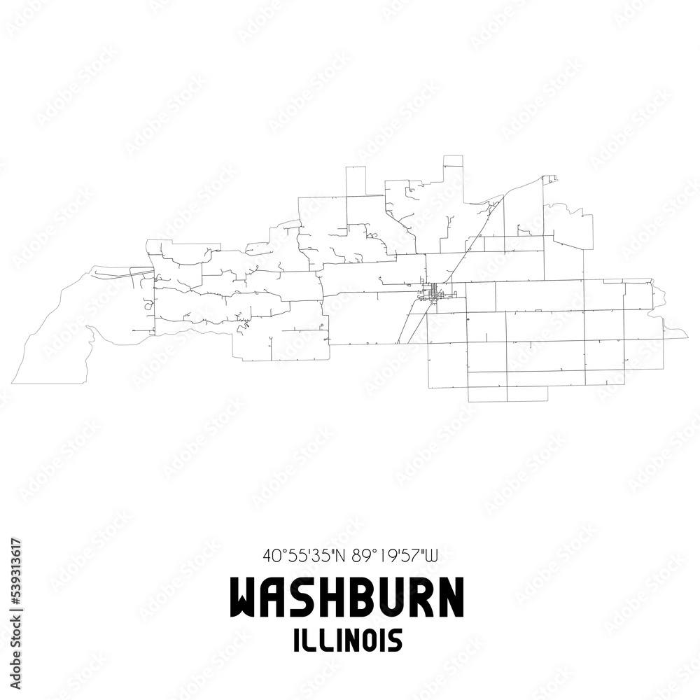 Washburn Illinois. US street map with black and white lines.