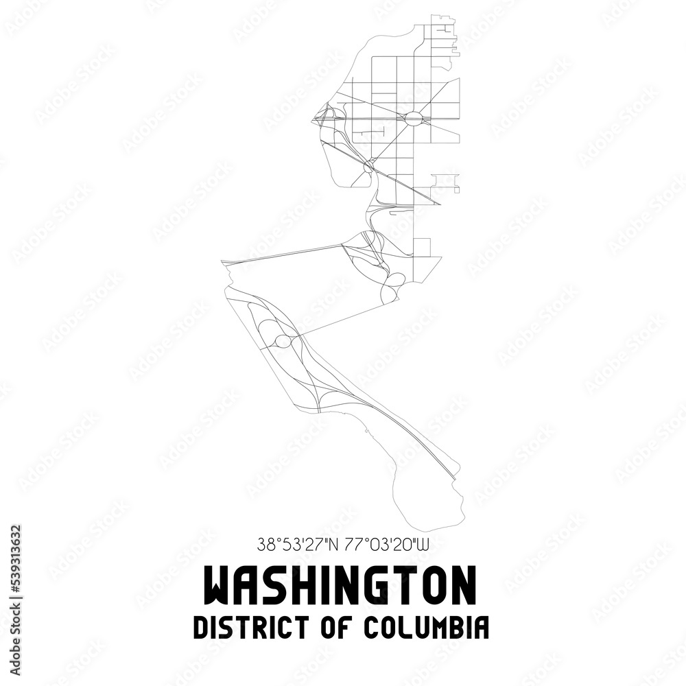 Washington District of Columbia. US street map with black and white lines.