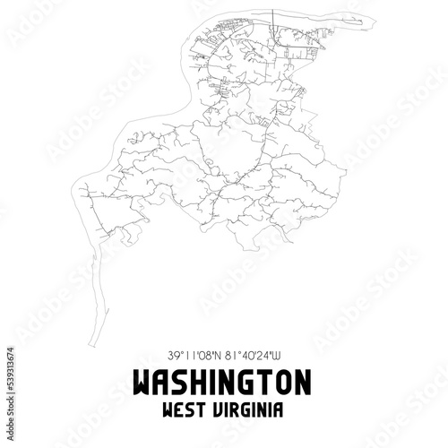 Washington West Virginia. US street map with black and white lines.