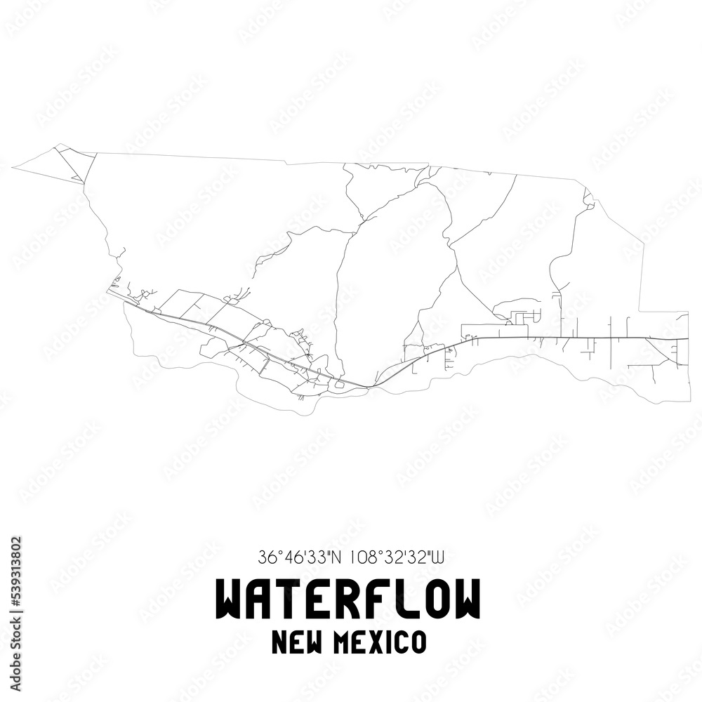 Waterflow New Mexico. US street map with black and white lines. Waterflow New Mexico. US street map with black and white lines.