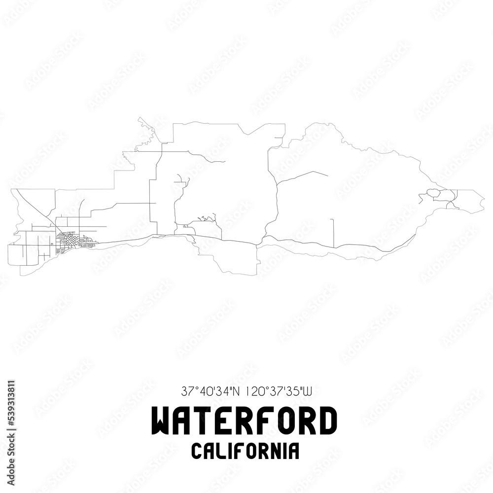 Waterford California. US street map with black and white lines. Waterford California. US street map with black and white lines.