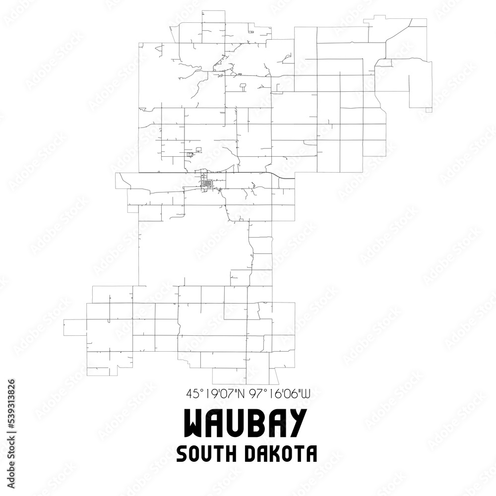 Waubay South Dakota. US street map with black and white lines. Waubay South Dakota. US street map with black and white lines.