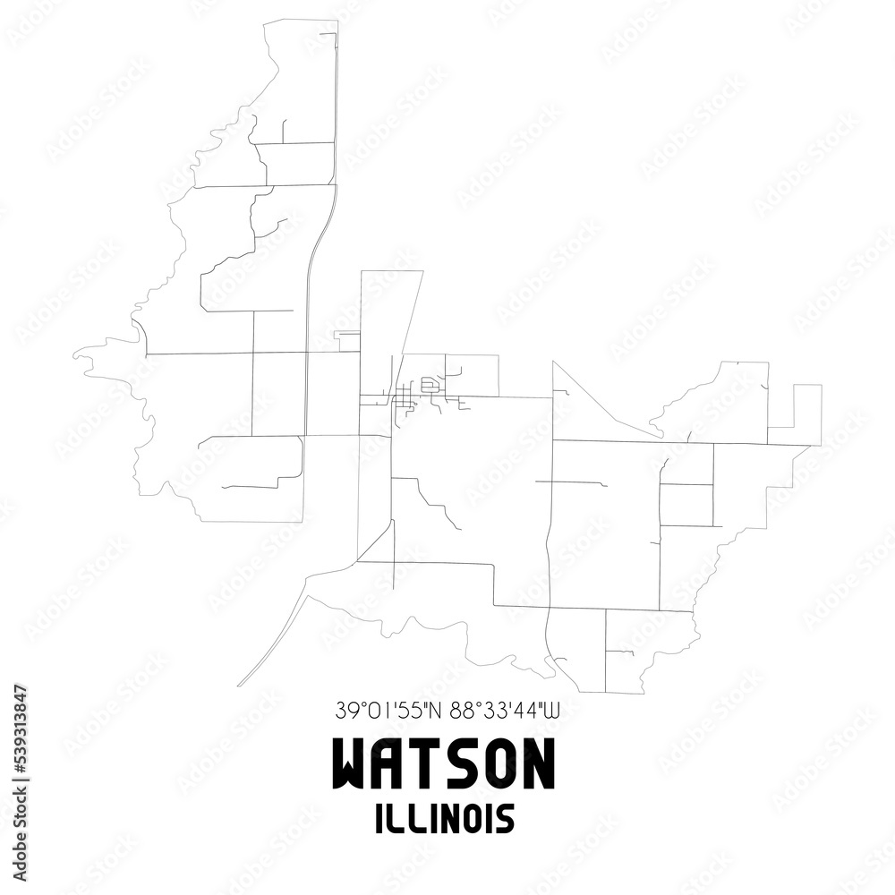 Watson Illinois. US street map with black and white lines.