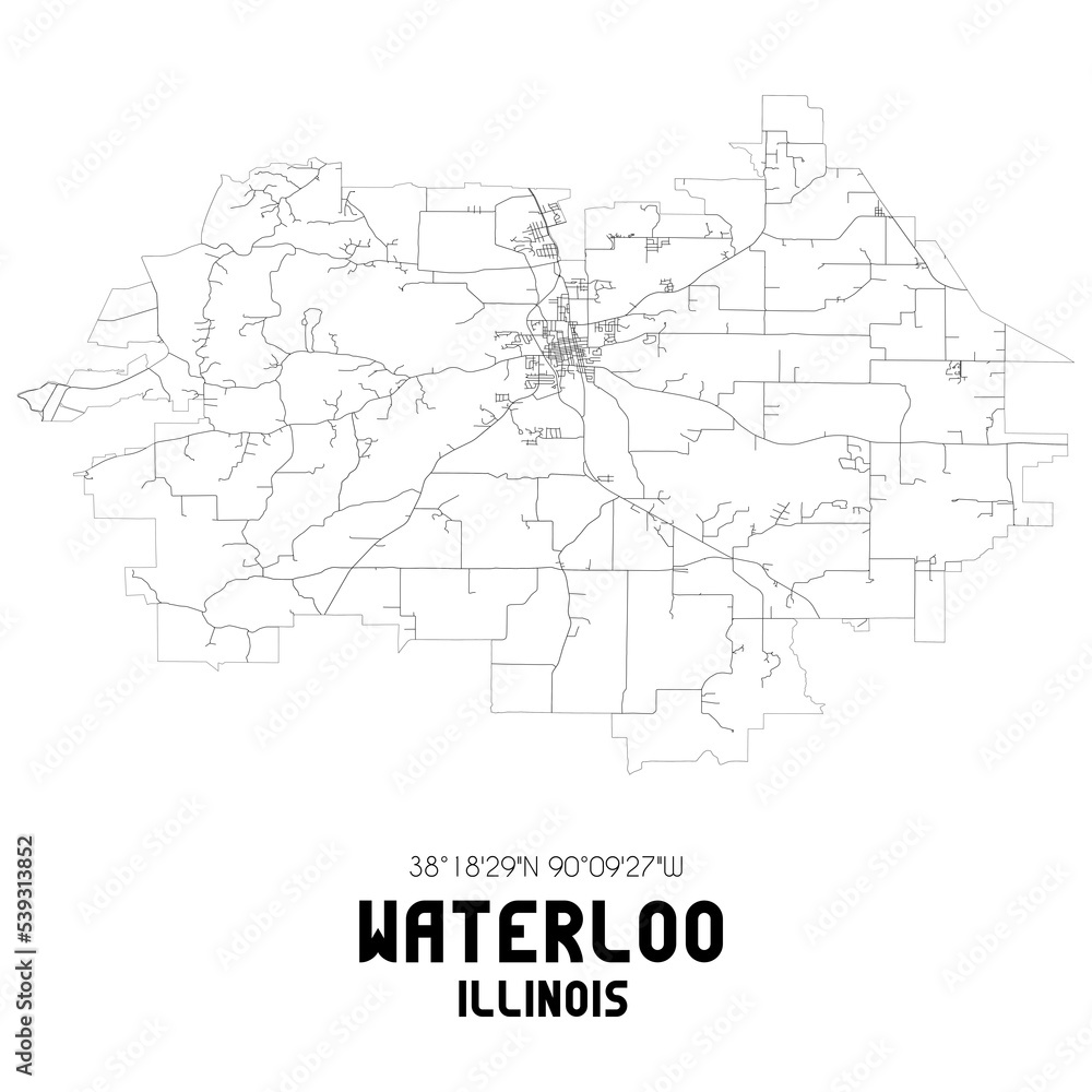 Waterloo Illinois. US street map with black and white lines.
