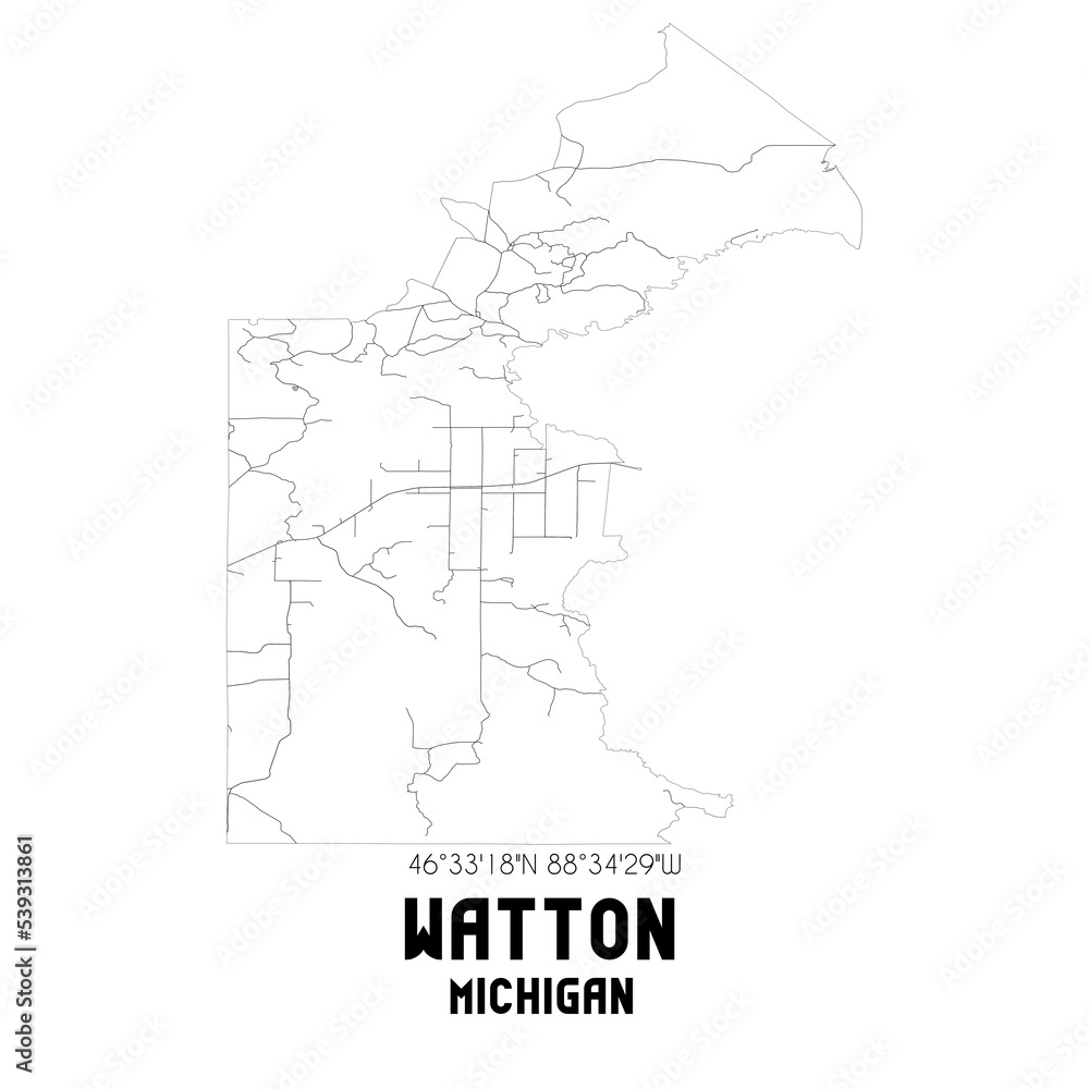 Watton Michigan. US street map with black and white lines. Watton Michigan. US street map with black and white lines.