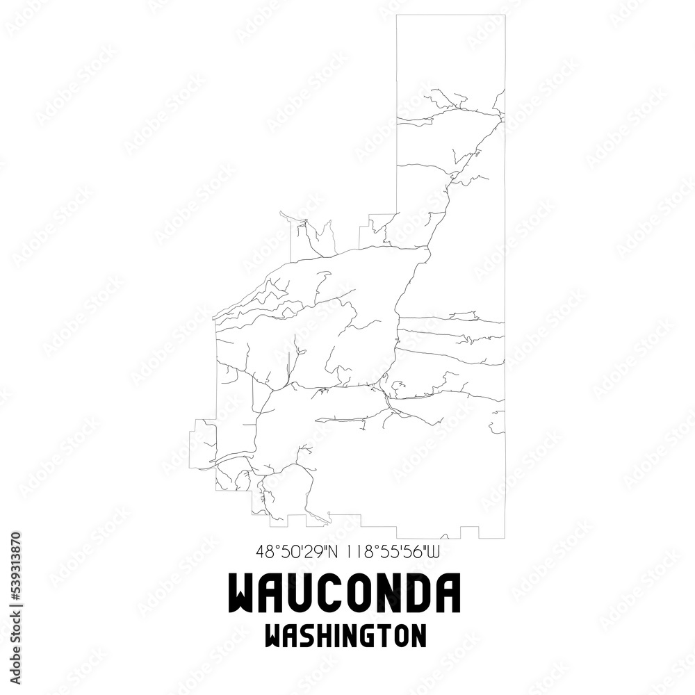 Wauconda Washington. US street map with black and white lines.