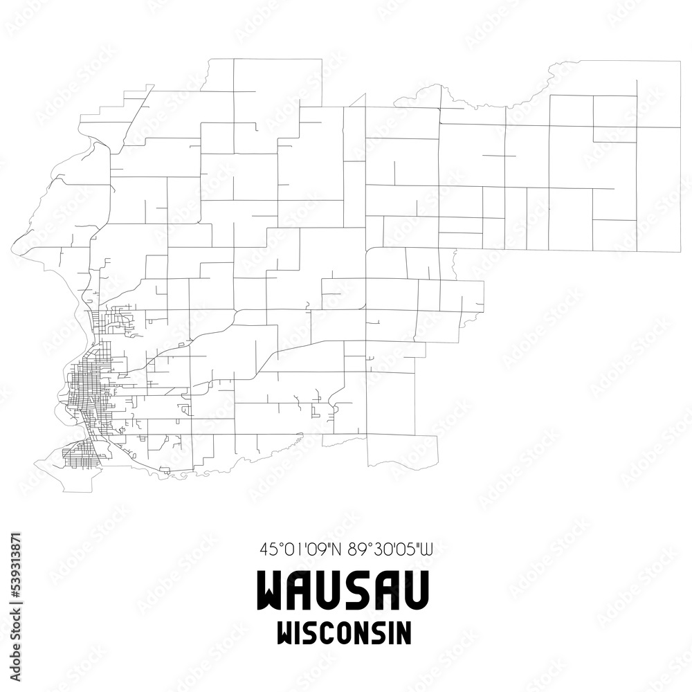 Wausau Wisconsin. US street map with black and white lines. Wausau Wisconsin. US street map with black and white lines.