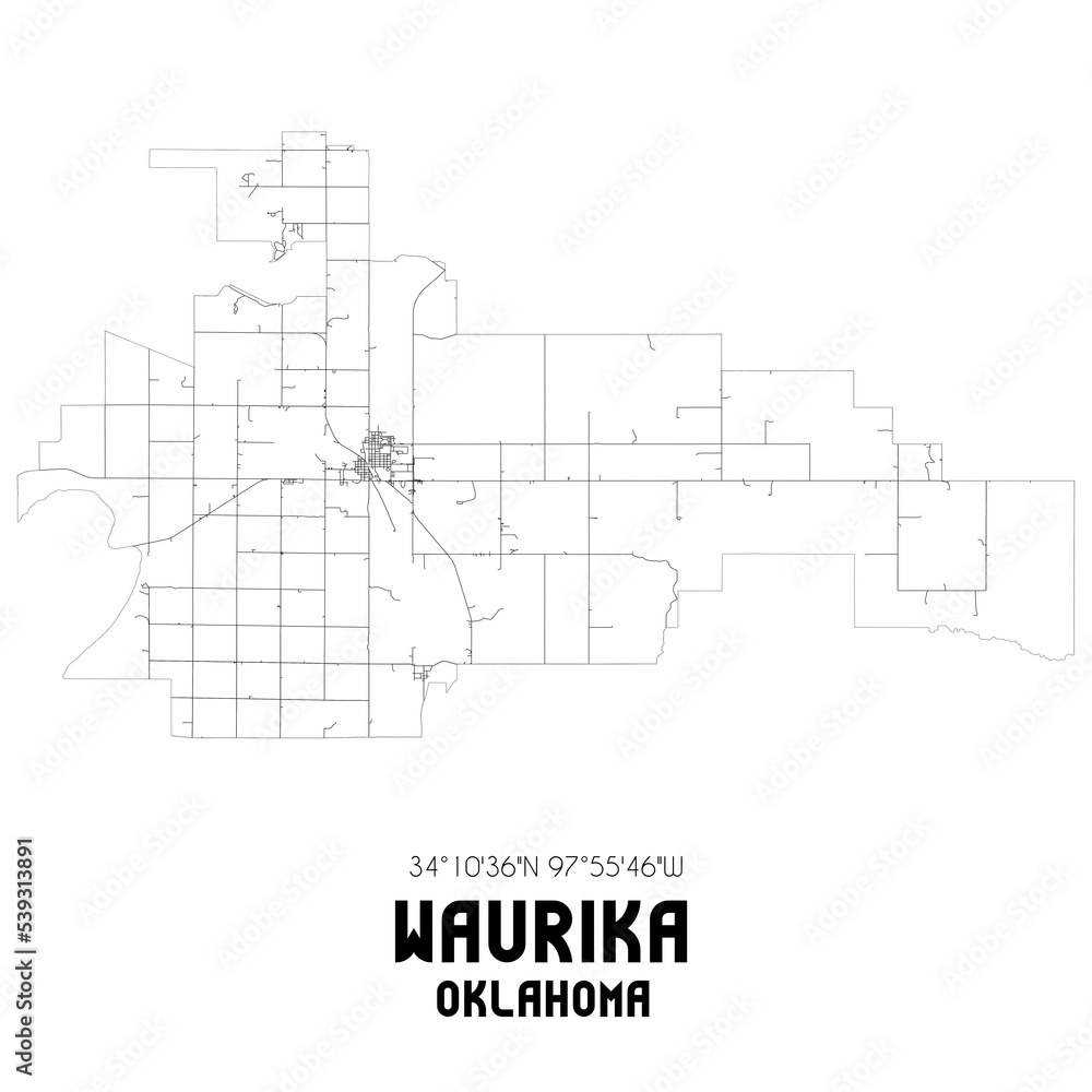 Waurika Oklahoma. US street map with black and white lines.