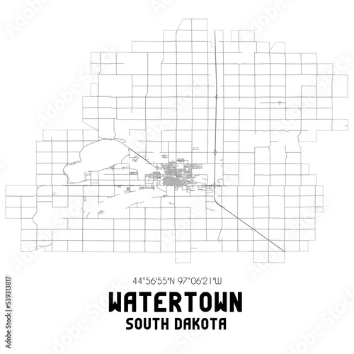 Watertown South Dakota. US street map with black and white lines. photo