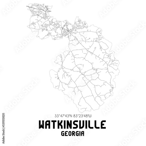 Watkinsville Georgia. US street map with black and white lines.