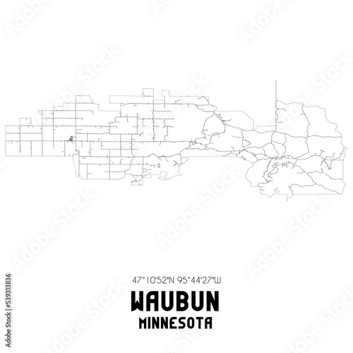 Waubun Minnesota. US street map with black and white lines.
