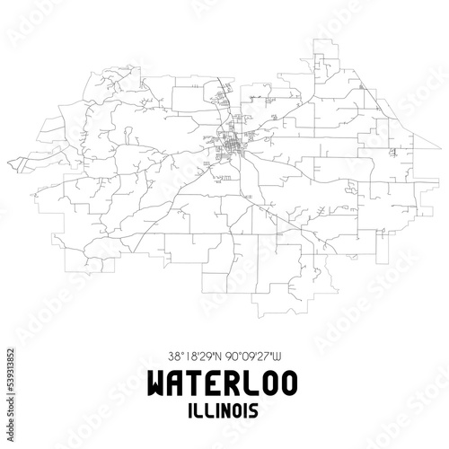 Waterloo Illinois. US street map with black and white lines.
