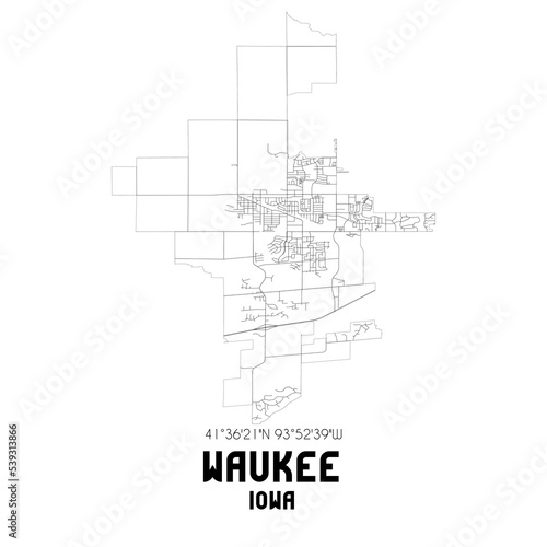 Waukee Iowa. US street map with black and white lines.