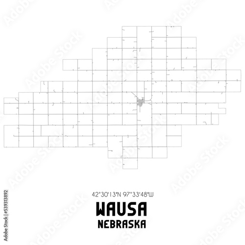 Wausa Nebraska. US street map with black and white lines. photo