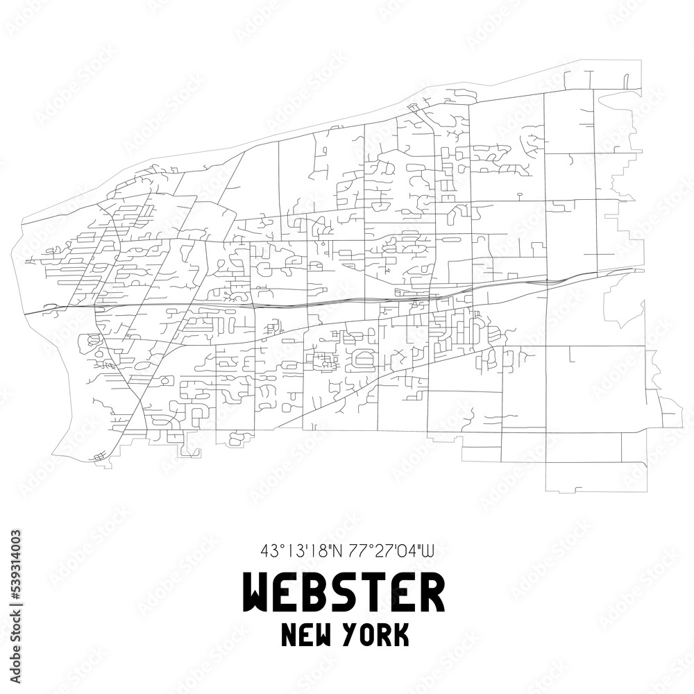 Webster New York. US street map with black and white lines.