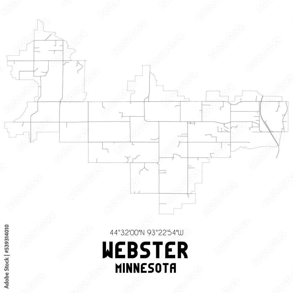 Webster Minnesota. US street map with black and white lines.