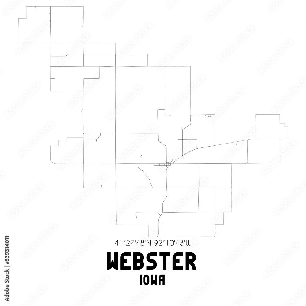 Webster Iowa. US street map with black and white lines.