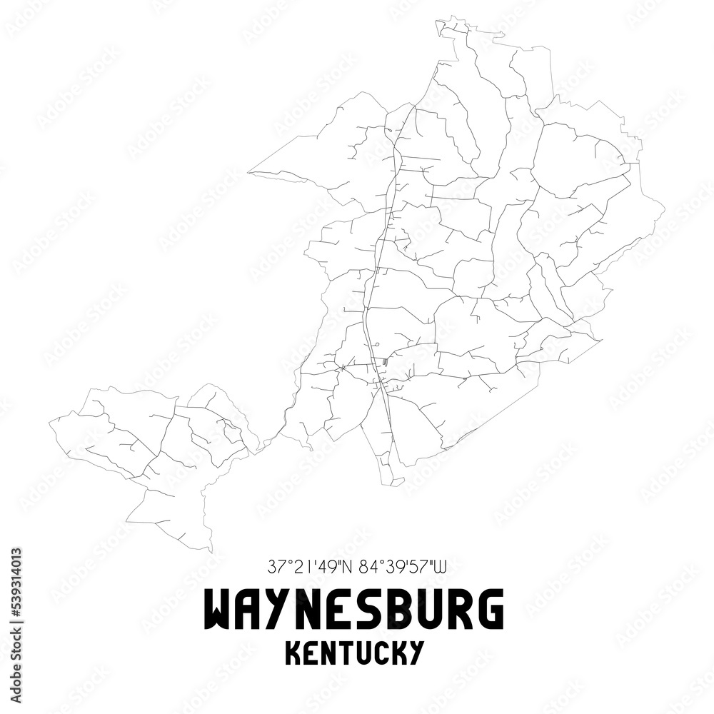 Waynesburg Kentucky. US street map with black and white lines.