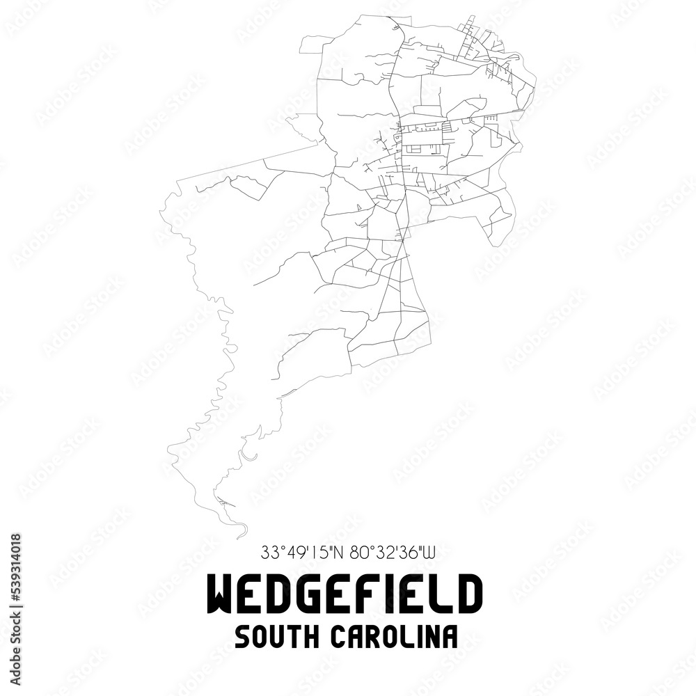 Wedgefield South Carolina. US street map with black and white lines.