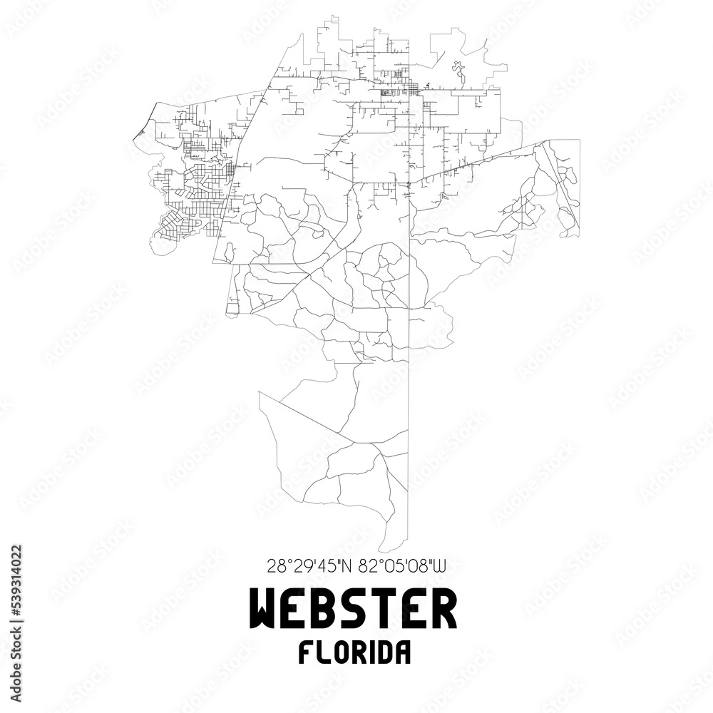 Webster Florida. US street map with black and white lines. Webster Florida. US street map with black and white lines.