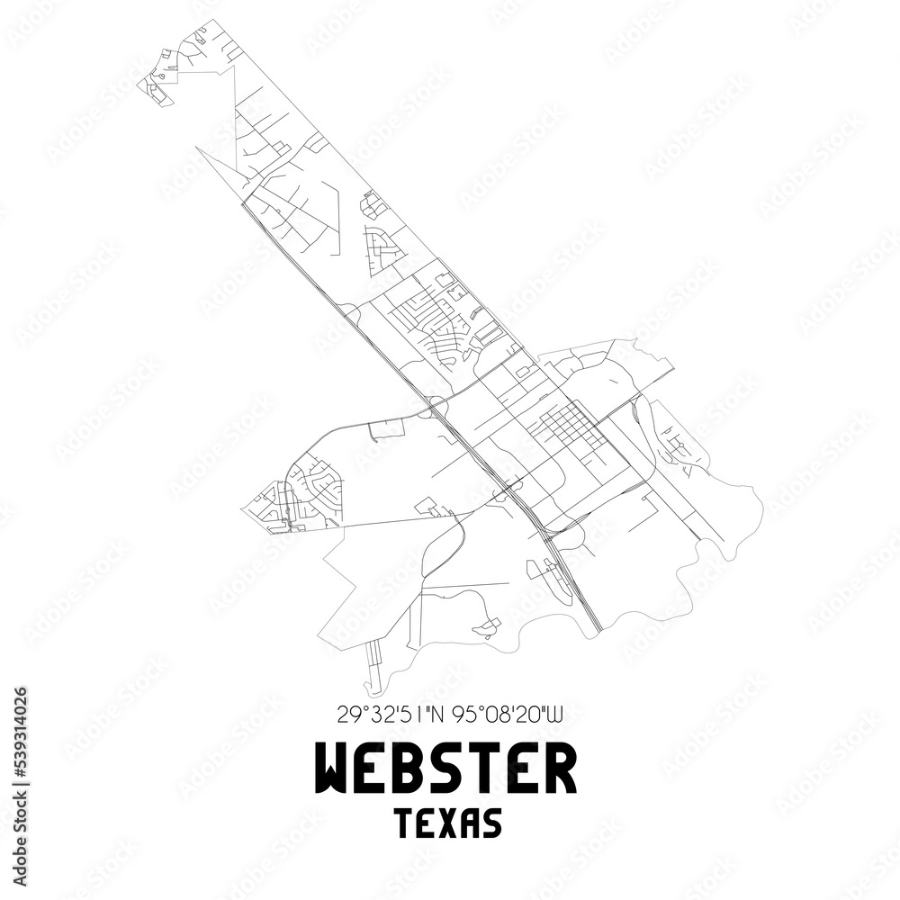 Webster Texas. US street map with black and white lines.