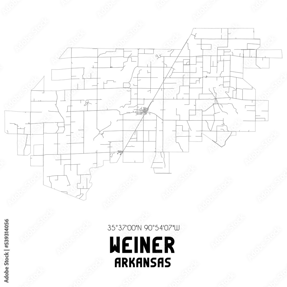 Weiner Arkansas. US street map with black and white lines. Weiner Arkansas. US street map with black and white lines.