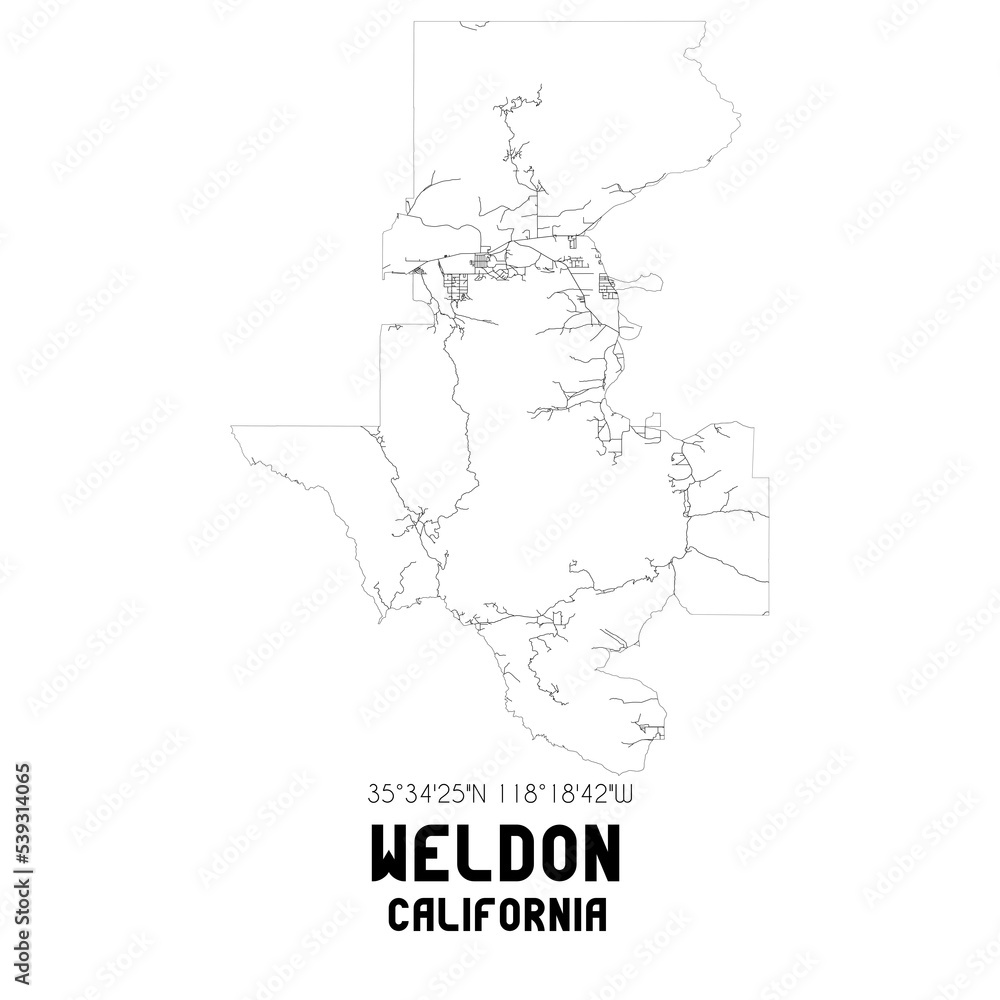 Weldon California. US street map with black and white lines. Stock