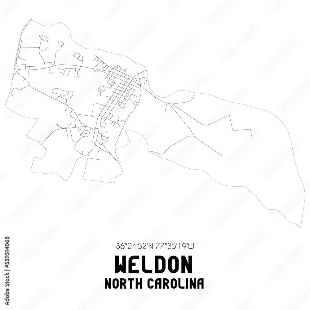 Weldon North Carolina. US street map with black and white lines. Stock