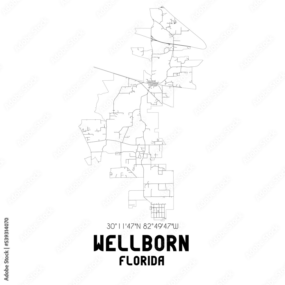 Wellborn Florida. US street map with black and white lines. Wellborn Florida. US street map with black and white lines.