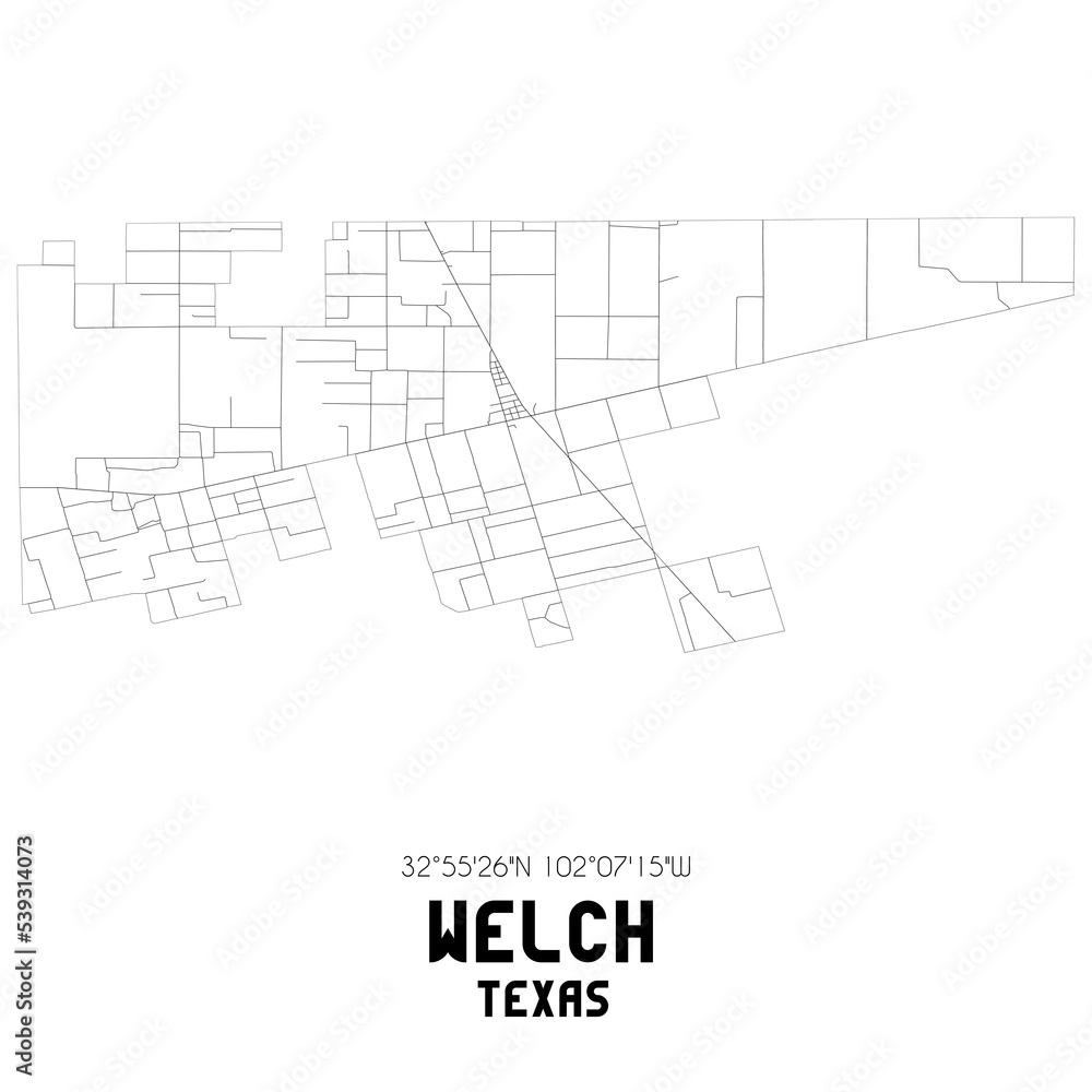 Welch Texas. US street map with black and white lines. Welch Texas. US street map with black and white lines.