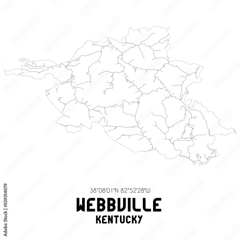 Webbville Kentucky. US street map with black and white lines.