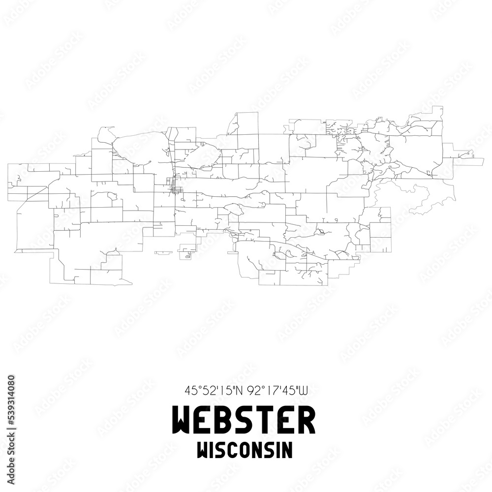 Webster Wisconsin. US street map with black and white lines.