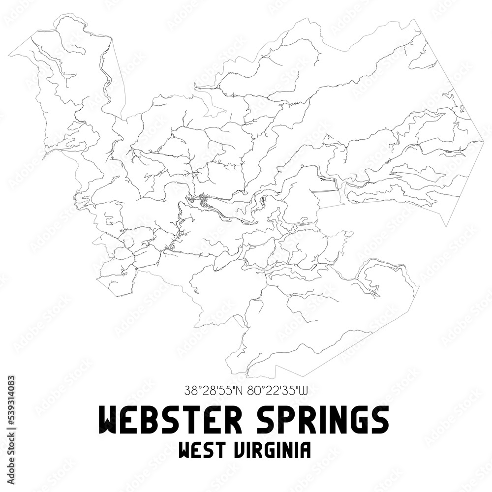 Webster Springs West Virginia. US street map with black and white lines. Webster Springs West Virginia. US street map with black and white lines.