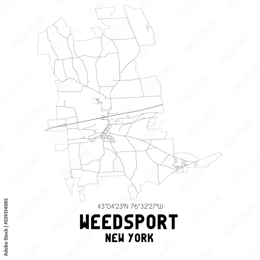 Weedsport New York. US street map with black and white lines.
