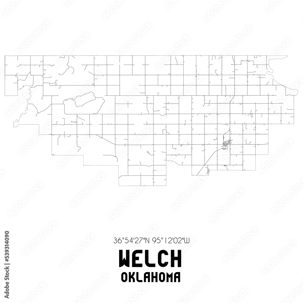 Welch Oklahoma. US street map with black and white lines. Welch Oklahoma. US street map with black and white lines.
