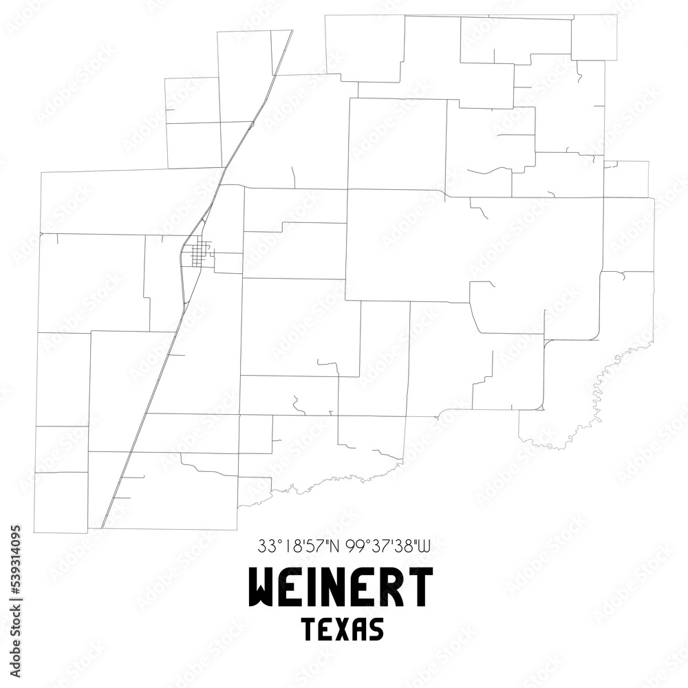 Weinert Texas. US street map with black and white lines. Stock