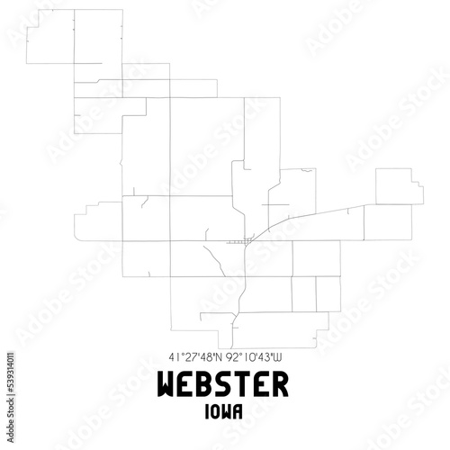 Webster Iowa. US street map with black and white lines.