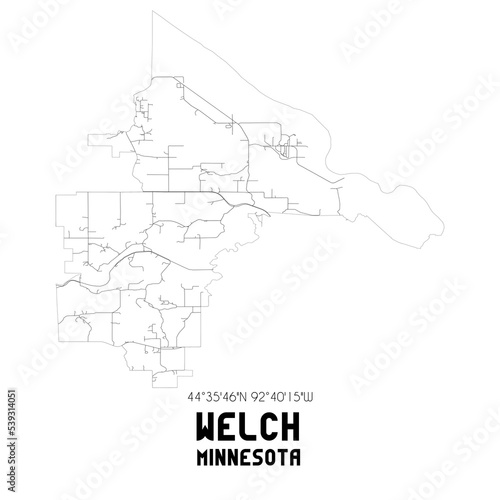 Welch Minnesota. US street map with black and white lines.