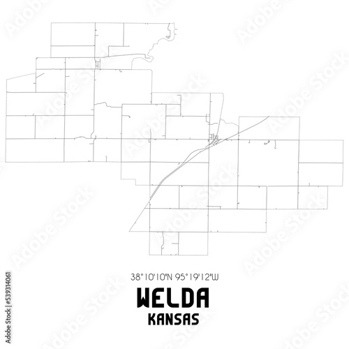 Welda Kansas. US street map with black and white lines.